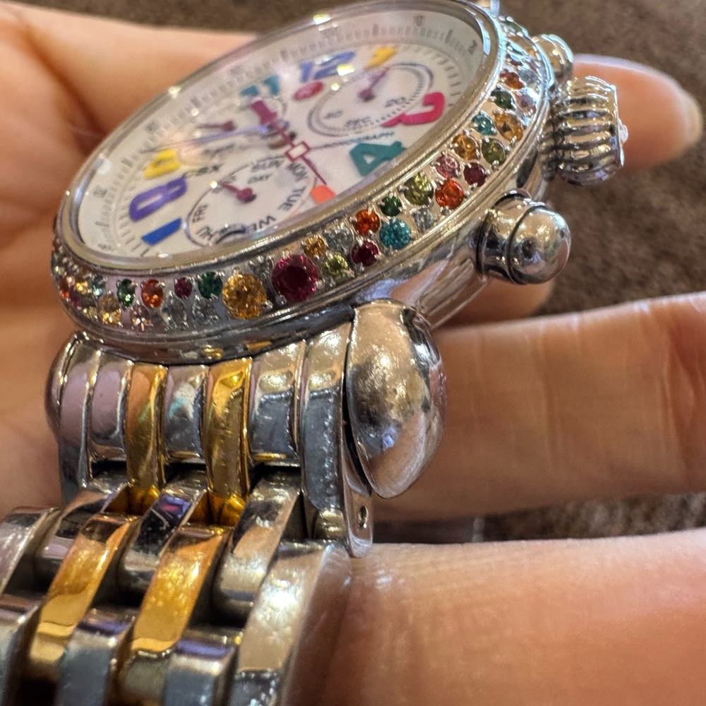 Michele CSX Chronograph Watch Multicolor Gemstone Bezel 1.50 CT Swiss Two-Tone - Picture 10 of 16